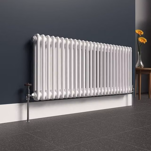 Lux Heat White Horizontal 2 Column Traditional Steel Radiator, H: 50 cm, W: 119 cm