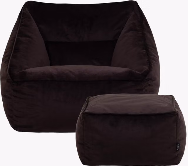 icon Natalia Giant Velvet Armchair Bean Bag with Footstool in Chocolate Brown