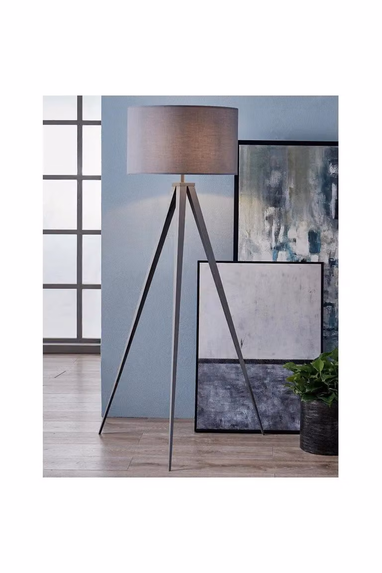 Teamson Home Romanza Grey Tripod Floor Lamp with Fabric Drum Shade, Height: 157 cm