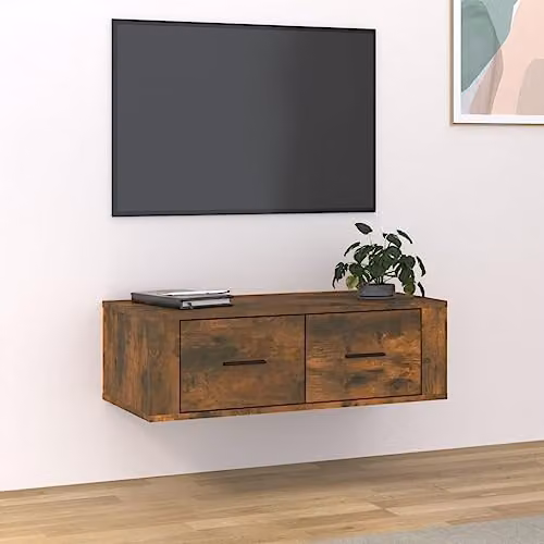 vidaXL Wall-Mounted Hanging TV Cabinet in Smoked Oak Brown, W: 80 cm, D: 36 cm, H: 25 cm – 2