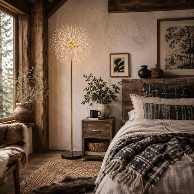 Wyld Haus Dodine Gold Metal and Crystal Dandelion Floor Lamp, Height: 160 cm