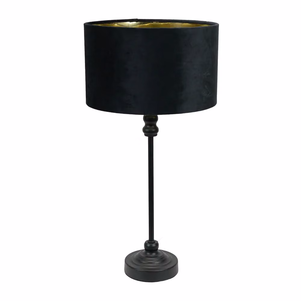 ValueLights Maggie Black Metal Candlestick Table Lamp with Gold Inner Shade and Warm White Bulb – 2