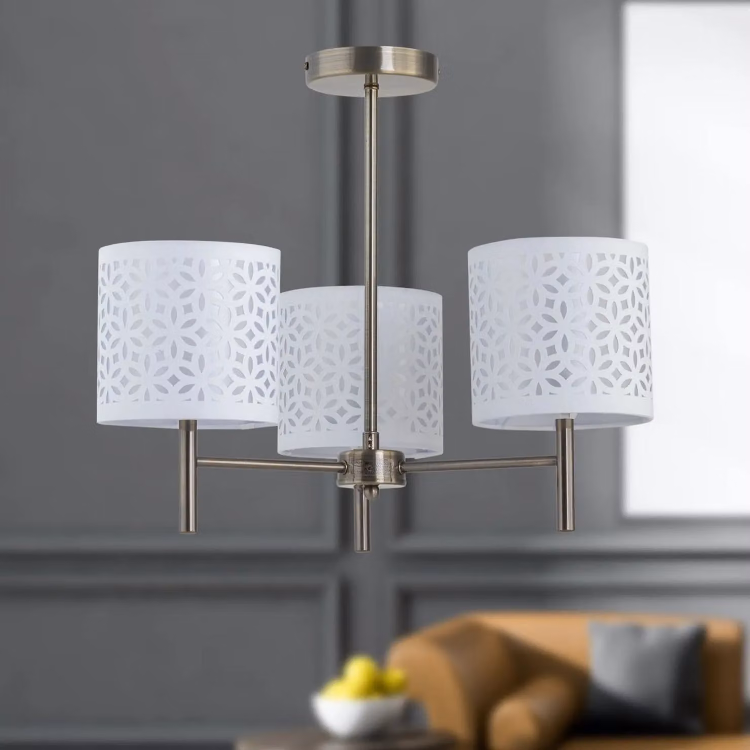 First Choice Lighting Brea Set of 2 Antique Brass Ceiling Light Fittings with White Cut Out Shades in Gold – 2
