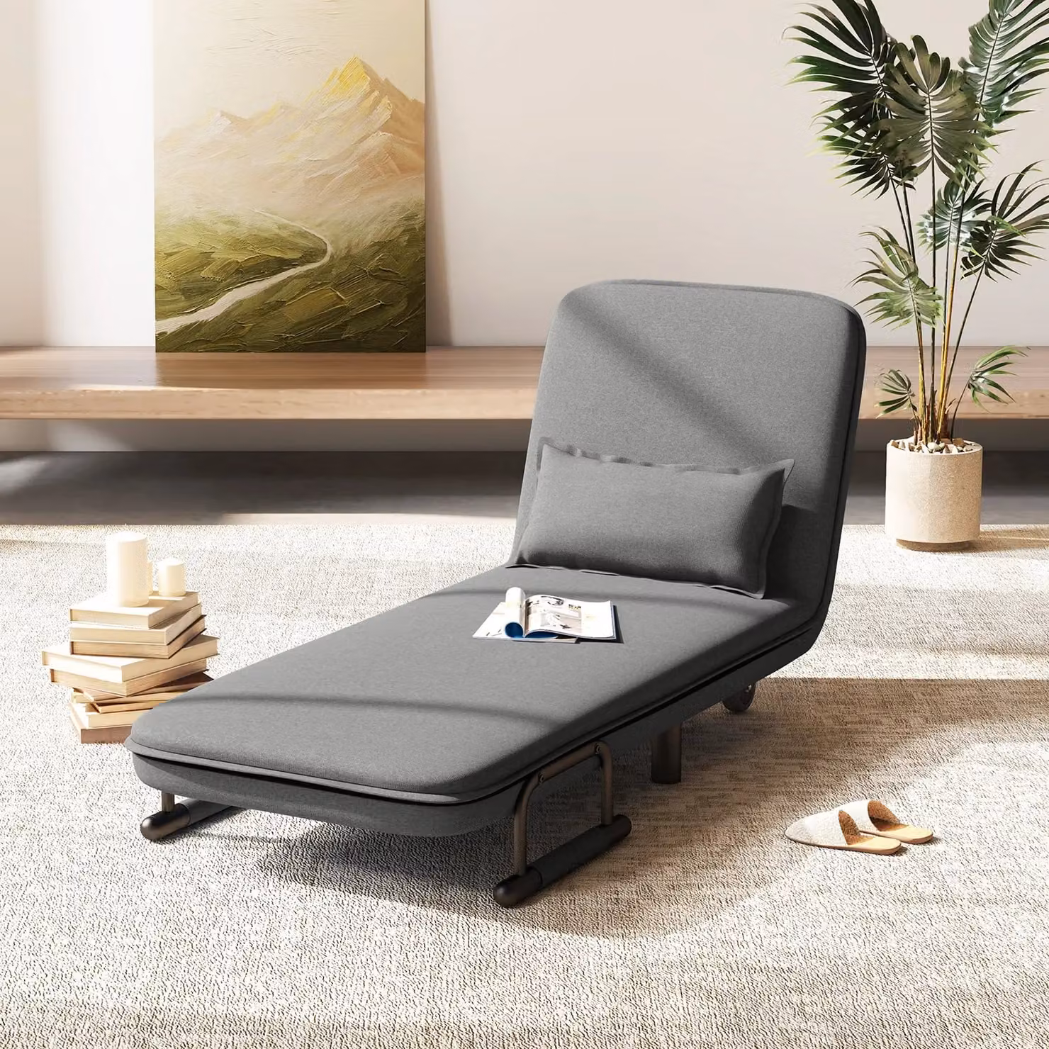 Costway 3-in-1 Convertible Sofa Bed Sleeper Chair with Lumbar Pillow in Dark Grey – 9