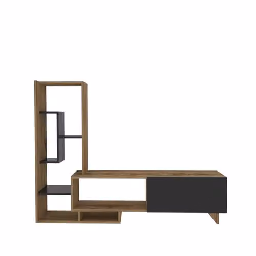Decorotika Pegai Modern TV Unit with Side Bookcase and Storage Cabinet in Black and Brown – 3