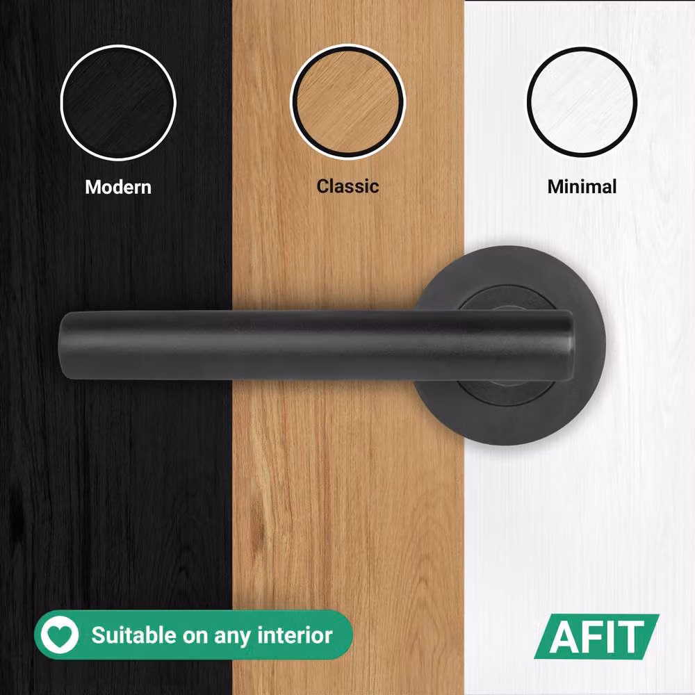 AFIT Black T-Bar Door Handles with Round Rose and Latch Hinges, 5 Pack – 4