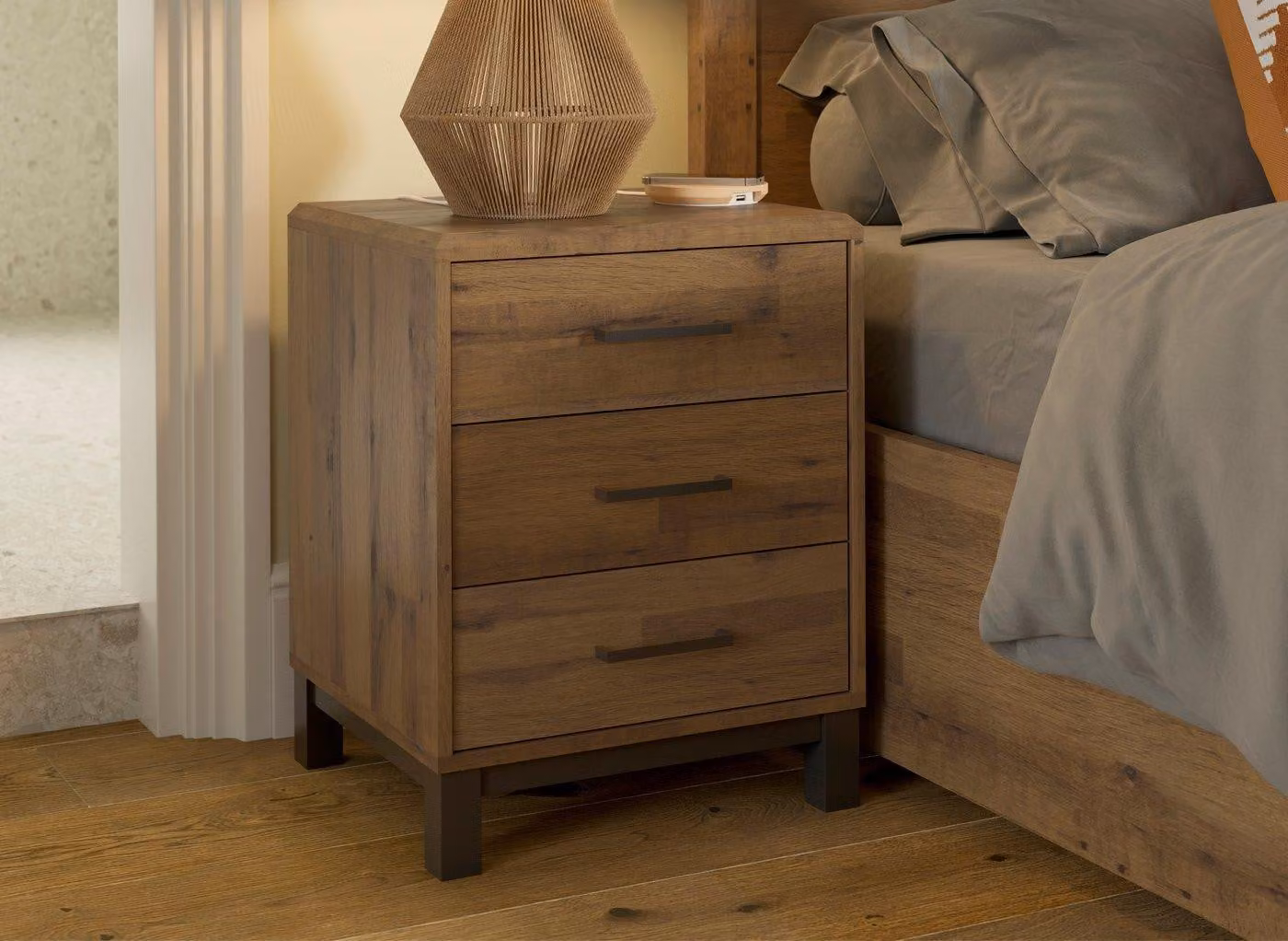 Dreams Tribeca Industrial Oak Wooden Bedside Table in Brown