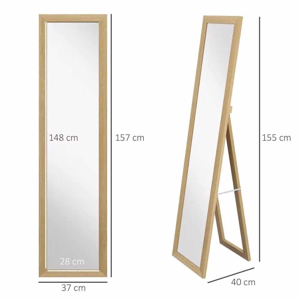 STILVORA Full Length Rectangular Mirror in Natural Wood, Freestanding or Wall Mounted – 4