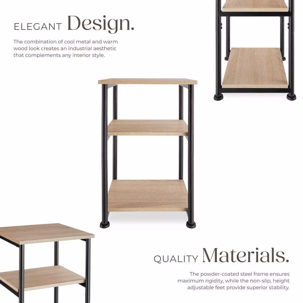 tectake Memphis Bedside Table in Light Oak and Black Industrial Style – 3