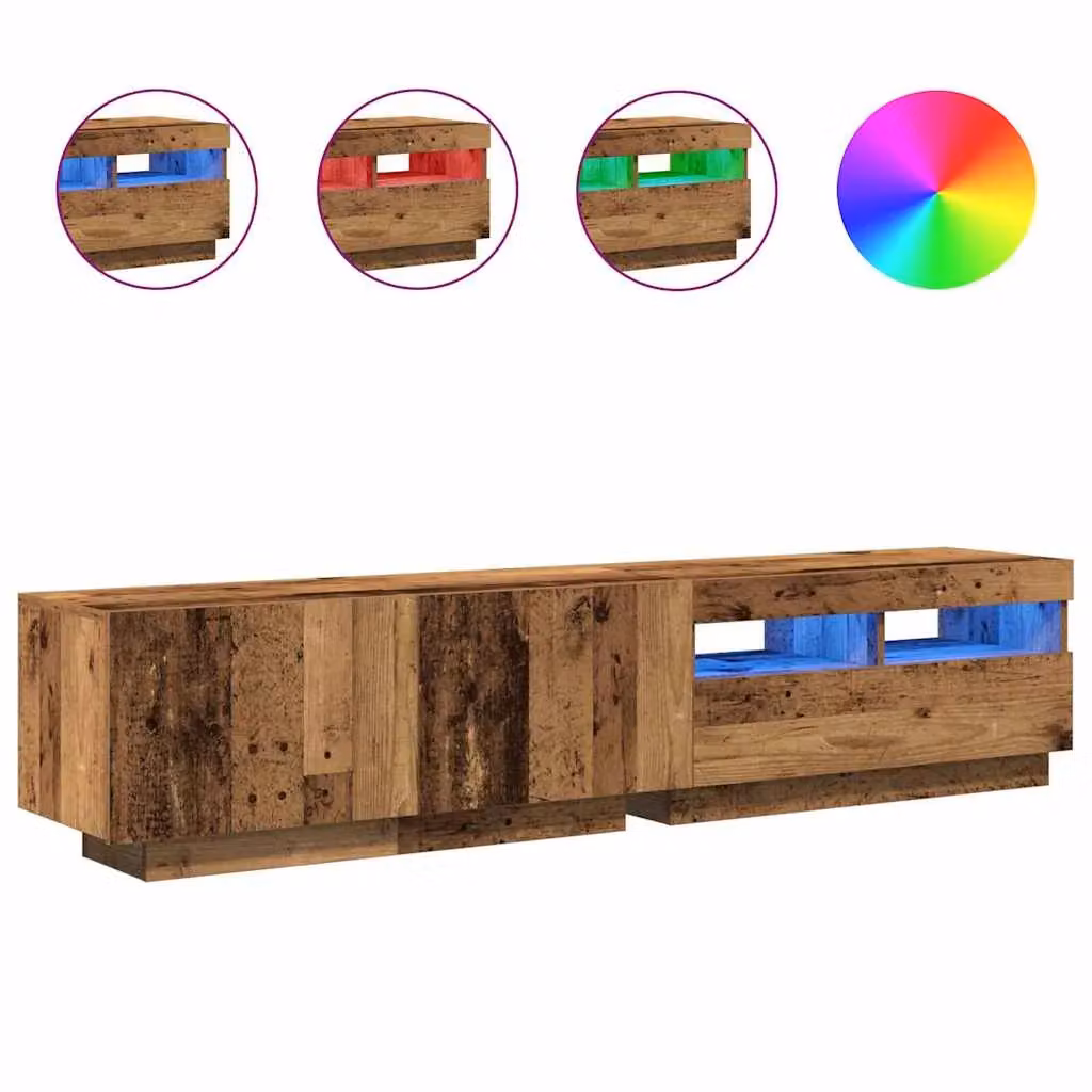 Berkfield Home TV Cabinet with LED Lights in Old Wood Brown, W/D/H: 180 x 35 x 40 cm – 2