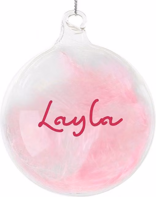 Personalised Memento Company Pink Feather Glass Christmas Bauble with Custom Text Lettering