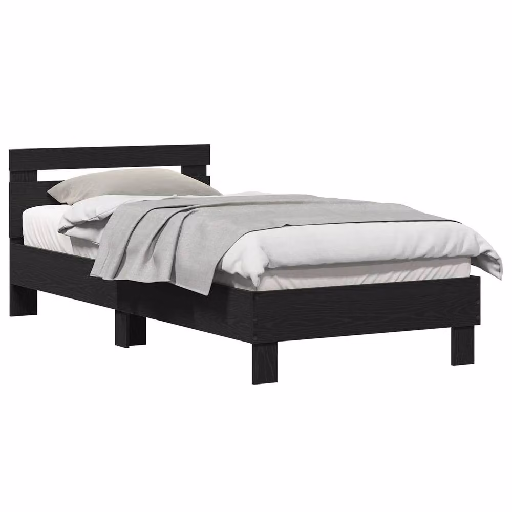 Berkfield Home Black Oak Bed Frame in Engineered Wood W/D/H: 203 x 95 x 70 cm – 2