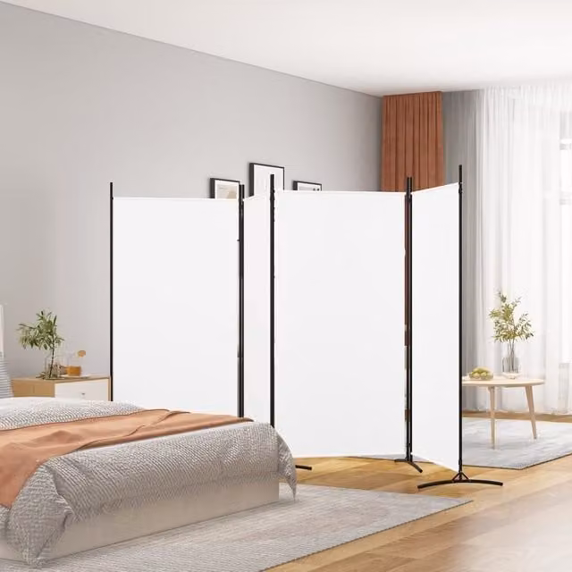 Berkfield Home 4-Panel Fabric Room Divider in White, H 180 cm x W 346 cm