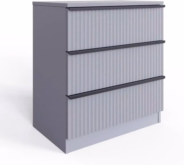 FWStyle Lania Fluted 3 Drawer Bedroom Chest of Drawers in Dark Grey