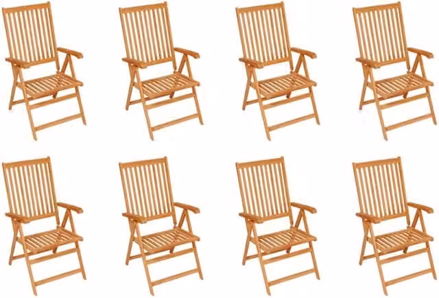 Berkfield Home Set of 8 Reclining Garden Chairs in Brown Solid Teak Wood