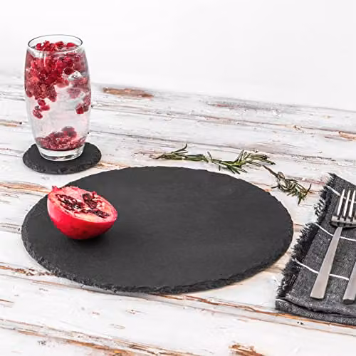 Argon Tableware Round Slate Placemats and Coasters Set, Grey, Diameter: 33 cm – 3