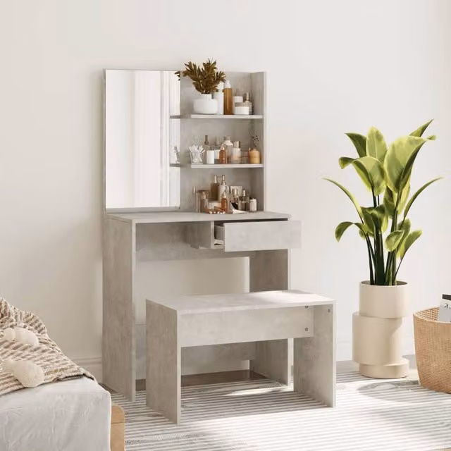 Berkfield Home Dressing Table Set in Concrete Grey, W/D/H: 74.5 x 40 x 141 cm