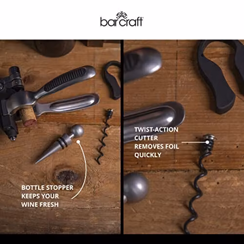 BarCraft Deluxe Lever-Arm Corkscrew Gift Set in Black with Foil Cutter and Metal Accents – 4