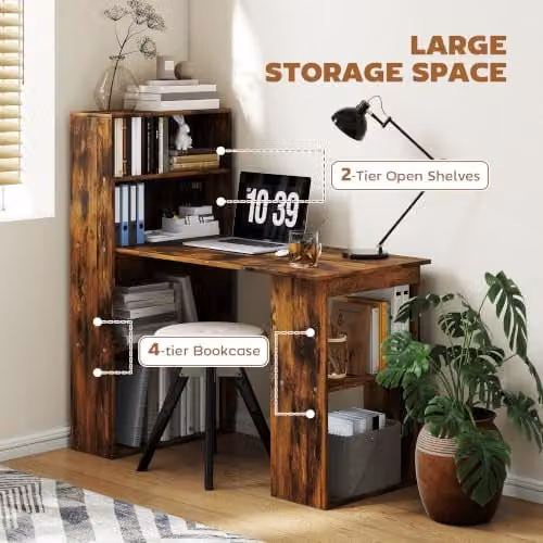 HOMCOM Modern Computer Desk in Rustic Brown Wood-Effect, W: 120 cm, D: 60 cm, H: 75 cm – 4