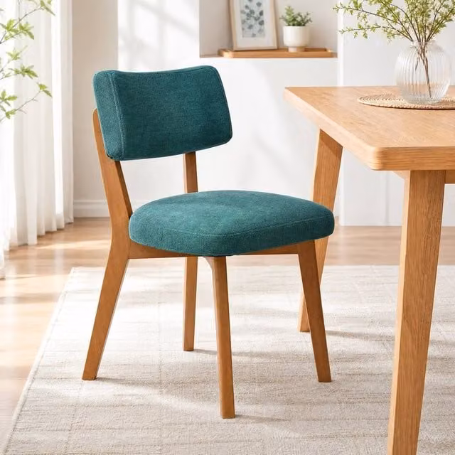 STILVORA Set of 2 Modern Dining Chairs with Solid Wood Frame and Green Fabric