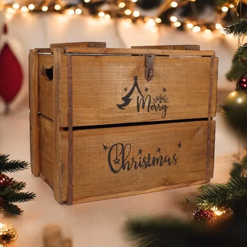 Minster Merry Christmas Wooden Box with Lid in Brown, W: 27 cm, D: 19 cm, H: 30 cm – 2