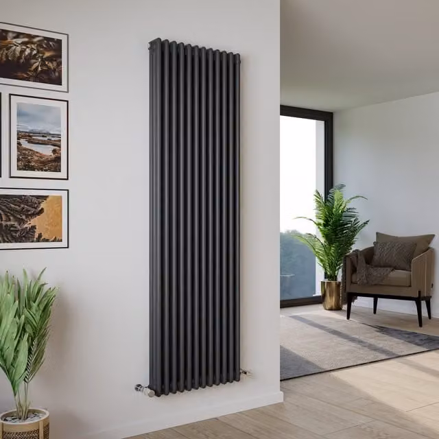 Agadon Kylo 3 Vertical Column Designer Radiator in Anthracite Steel, Width: 56 cm