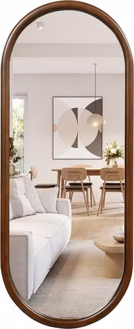 COSTWAY Modern Oval Full Length Hanging Mirror in Brown