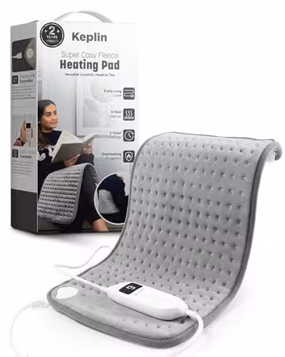 Keplin Electric Heating Pad for Back, Neck and Abdomen in Grey with Flannel Cover, 9 Heat Settings and Auto Shut Off, W/D/H: 60 x 30 x 30 cm