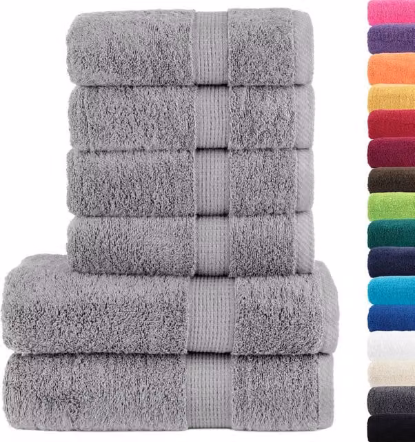 Berkfield Home SOLUND 6 Piece Premium Grey Cotton Terry Towel Set, 600 gsm – 1