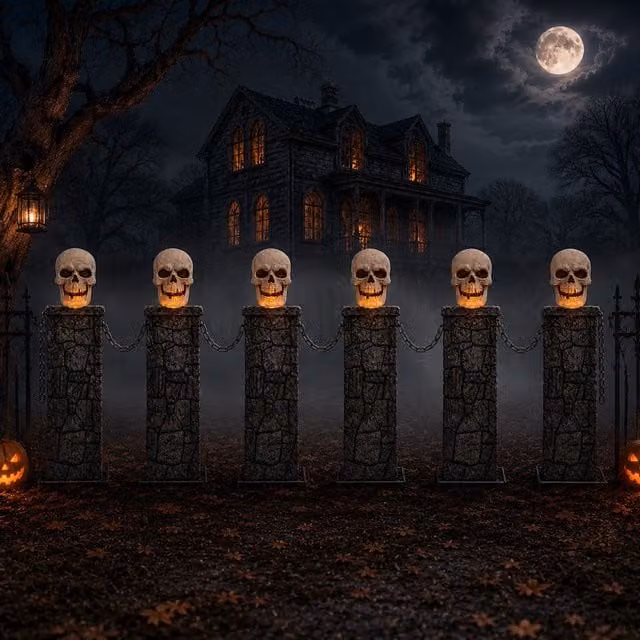 Pack of 2 Samuel ALEXANDER Battery Powered Light Up Halloween Skull Fence with Multicolour LEDs, H 90 cm x W 120 cm