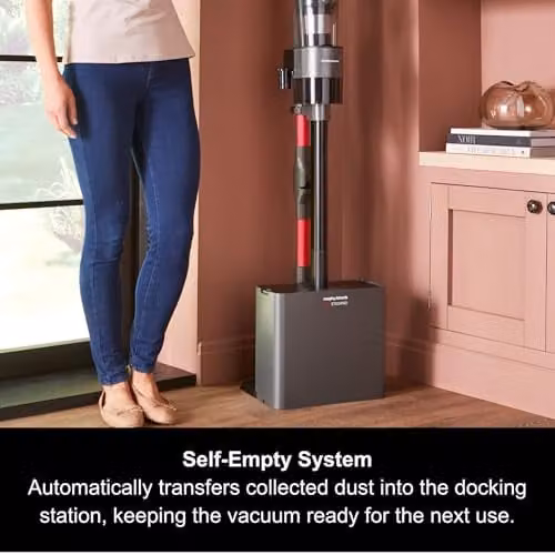 Morphy Richards MRXSTICKPRO Intelliclean Cordless Vacuum Cleaner with 3L Self-Empty Station, Grey/Red – 2