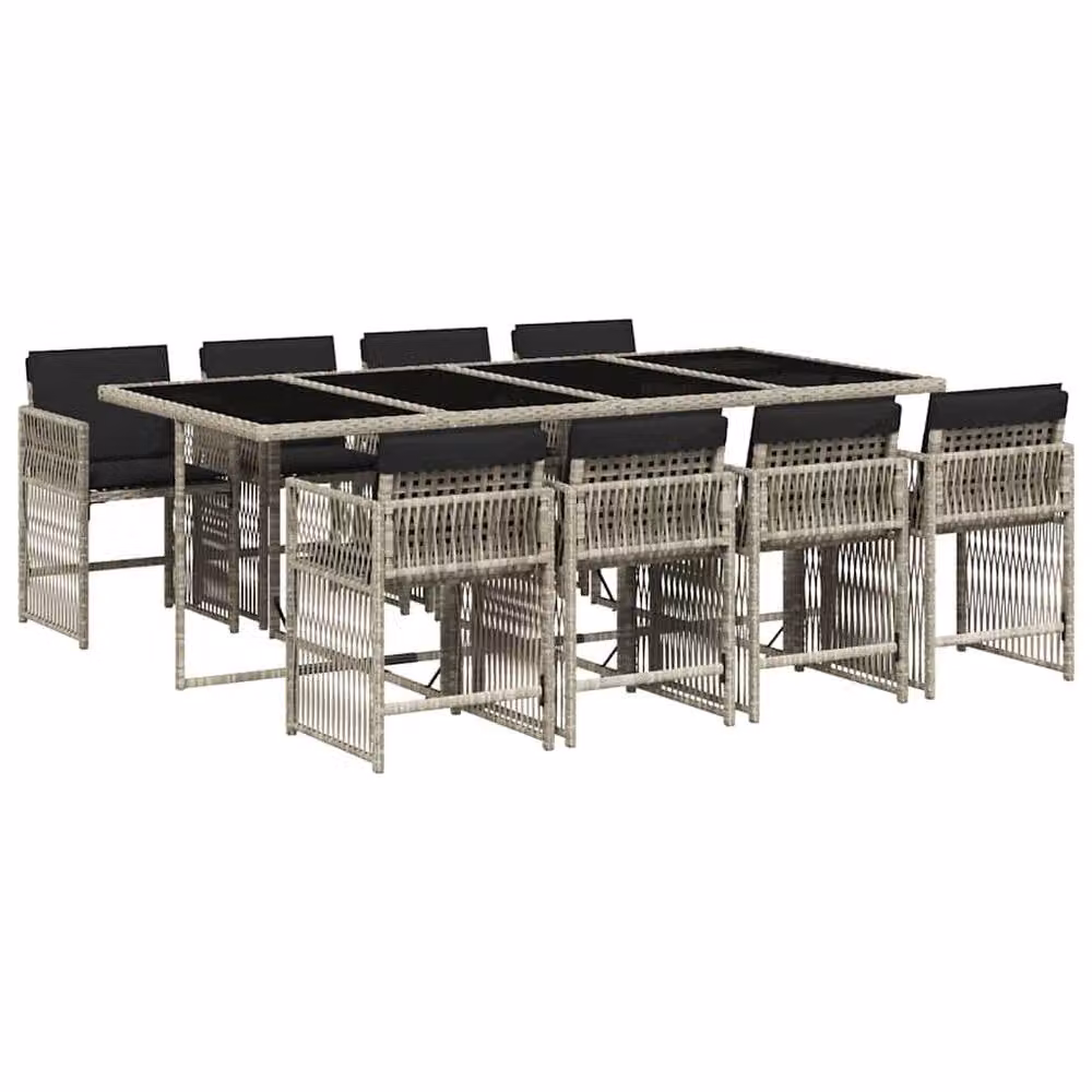 Berkfield Home 9 Piece Grey Poly Rattan Garden Dining Set with Cushions and Glass Tabletop – 2
