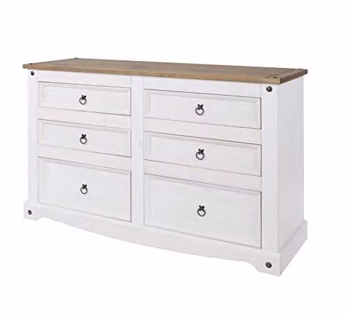 Core Products Corona White and Natural Pine 3+3 Wide Chest of Drawers