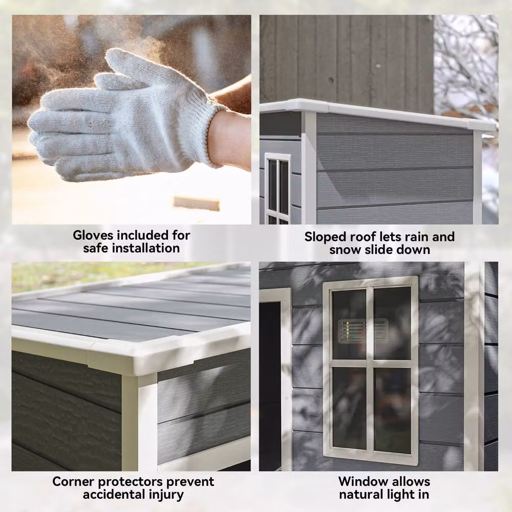 Rolipo Grey Plastic Garden Shed with Floor, Window and Lock, W/D/H: 152.4 x 91.44 x 91.44 cm – 6