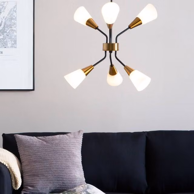 Wyld and Coco Gold and White Industrial Pendant Lamp with Glass Bell Shades