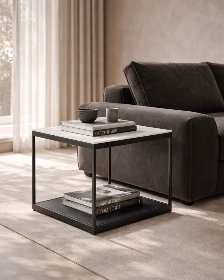 Tommy Franks Bolton Modern Square Ceramic and Oak Side Table