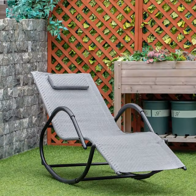 Outsunny Modern Grey Textilene Lounge Chair with Adjustable Headrest and Armrests