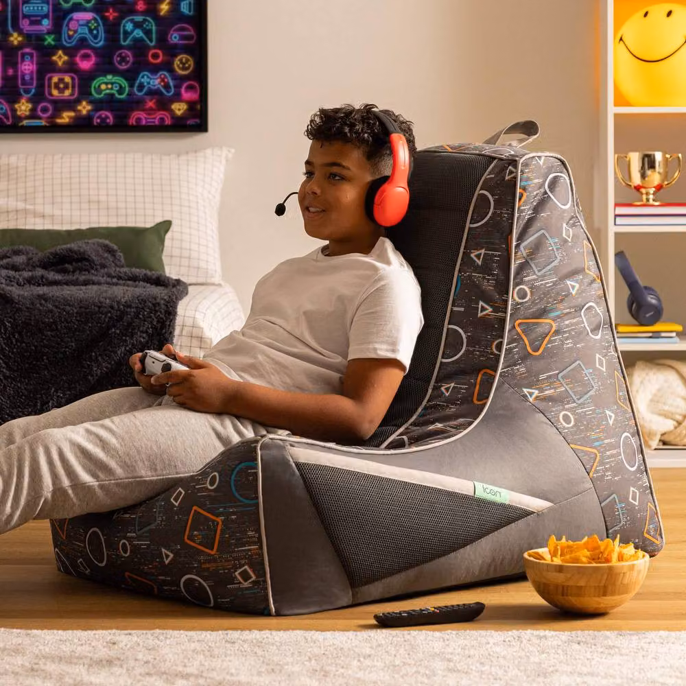icon Meta Gaming Childrens Bean Bag Recliner in Grey, Small – 2