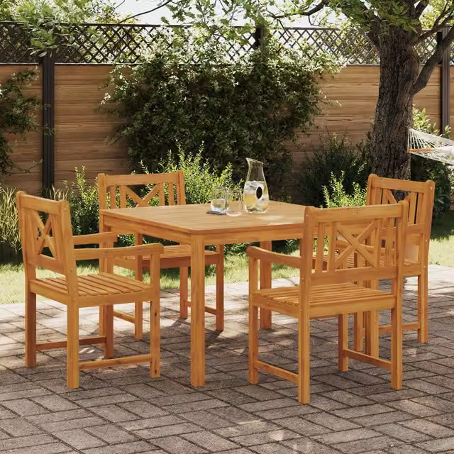 Berkfield Home 5 Piece Acacia Wood Garden Dining Set in Brown