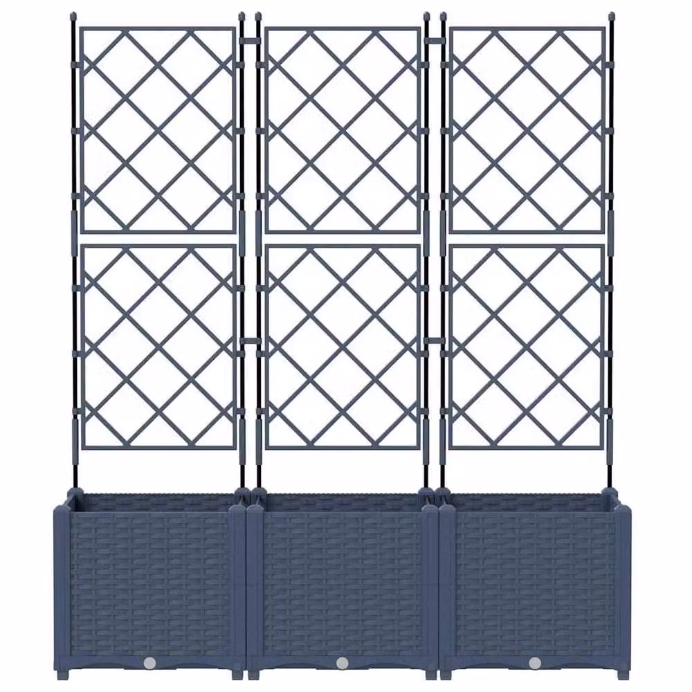 Berkfield Home Garden Planter with Trellis, 3 Piece Set, Grey, W: 120 cm, D: 40 cm, H: 143 cm – 3
