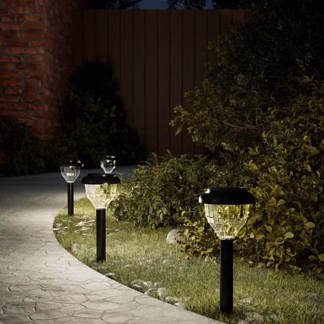 Berkfield Home Solar Pathway Lights with Ground Spikes, 4 Pack, Black, Warm White and RGB Colour Changing