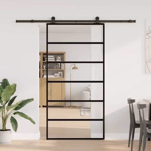 Berkfield Home Modern Sliding Door with Hardware Set in Black, ESG Glass and Aluminium, W: 102 cm, H: 205 cm