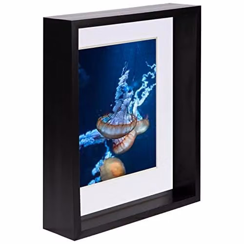 Nicola Spring Black Rectangular 3D Deep Box Wooden Photo Frame with White Mount, W/H: 26.5 x 21.3 cm – 1