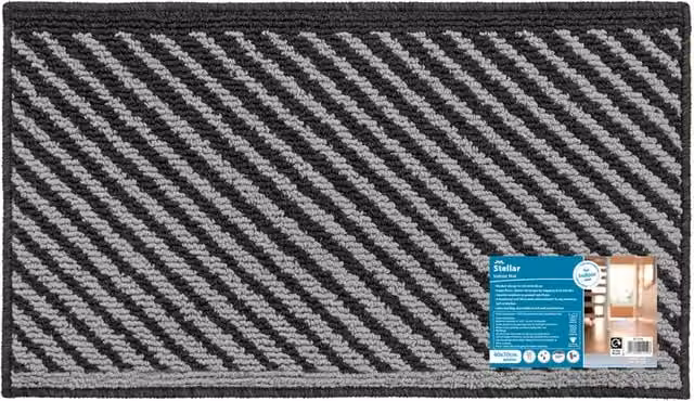 JVL Stellar Machine Washable Non-Slip Striped Doormat, Black and Grey, Rectangular