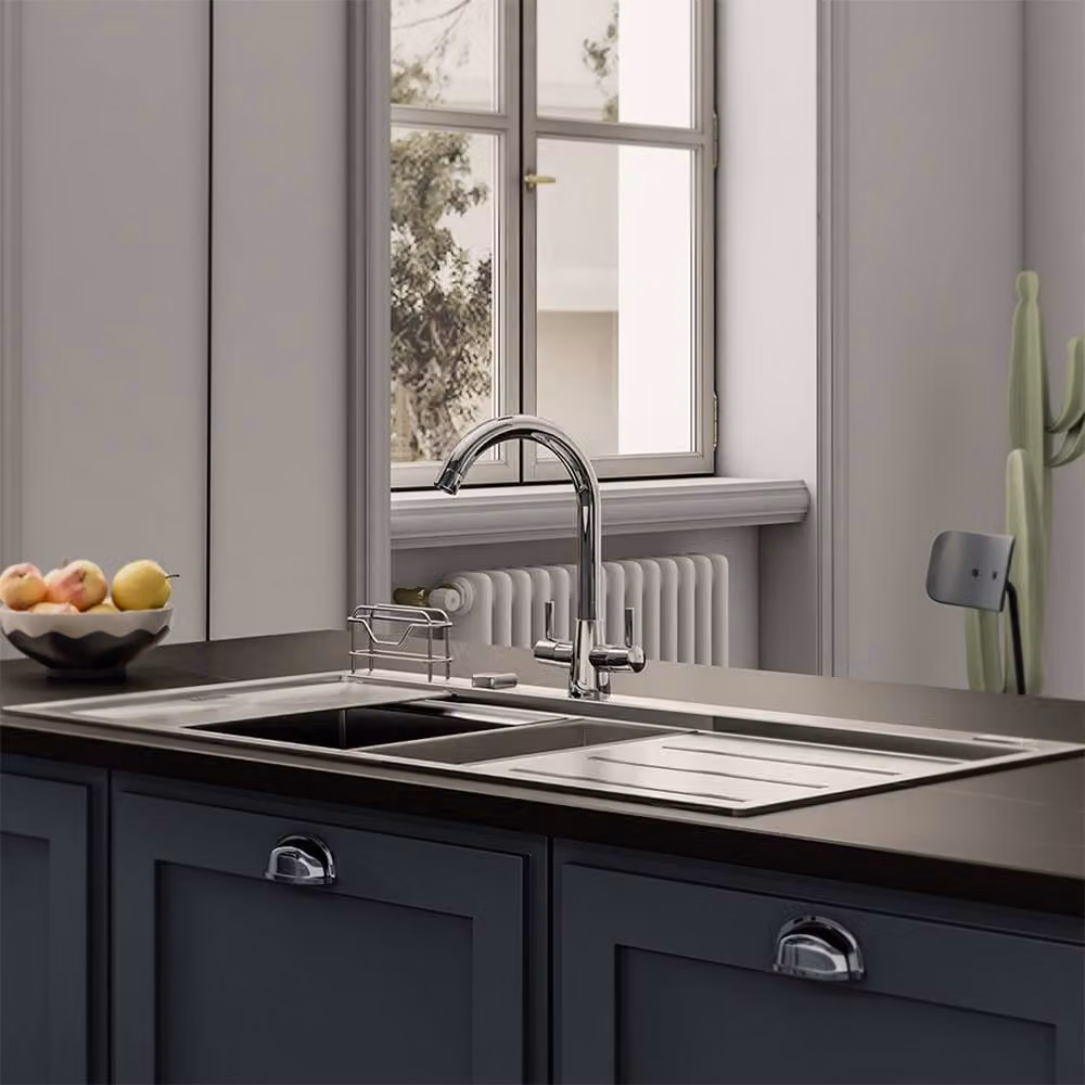 Heable Chrome Dual Lever Kitchen Mixer Tap with Swivel Spout in Silver – 2