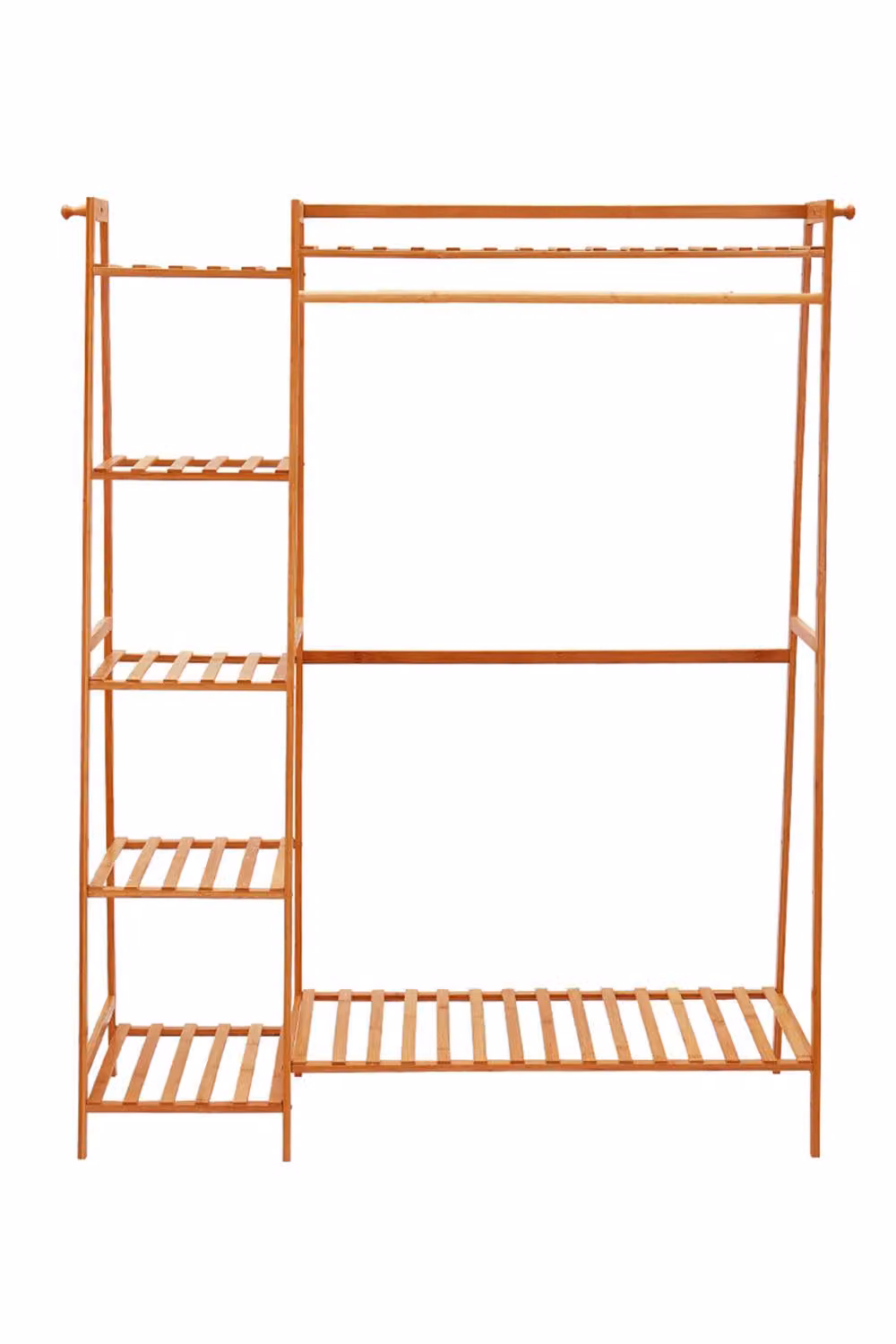 ExtraStar Brown Bamboo Freestanding Garment Rack with Shelves and Dual Hook and Rail Matrix, Height: 130 cm – 2