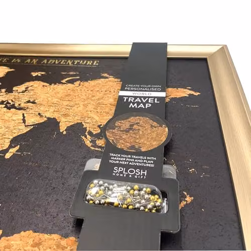 Splosh Framed World Travel Map with Pins, Black Cork Pin Board with Gold Frame, W: 55 cm, H: 37 cm – 4
