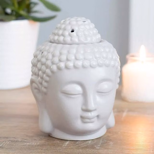 Something Different Buddha Head Ceramic Oil Burner in Grey
