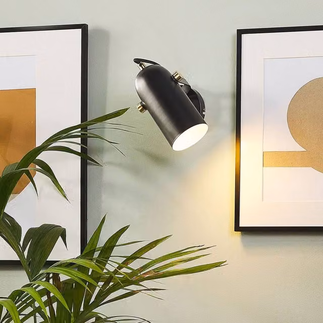 Wyld and Coco Black Metal Industrial Adjustable Wall Lamp