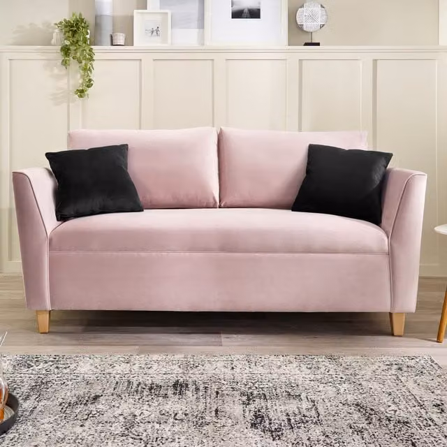 Aspire Ellie 3 Seater Sofa in Blush Pink Brushed Velvet with Solid Wood Frame